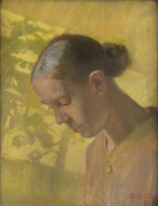 Sawing girl by Anna Ancher - pastel
