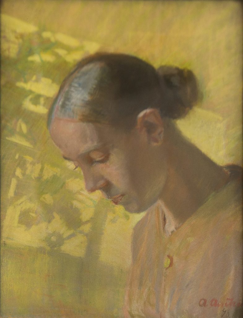 Sawing girl by Anna Ancher - pastel